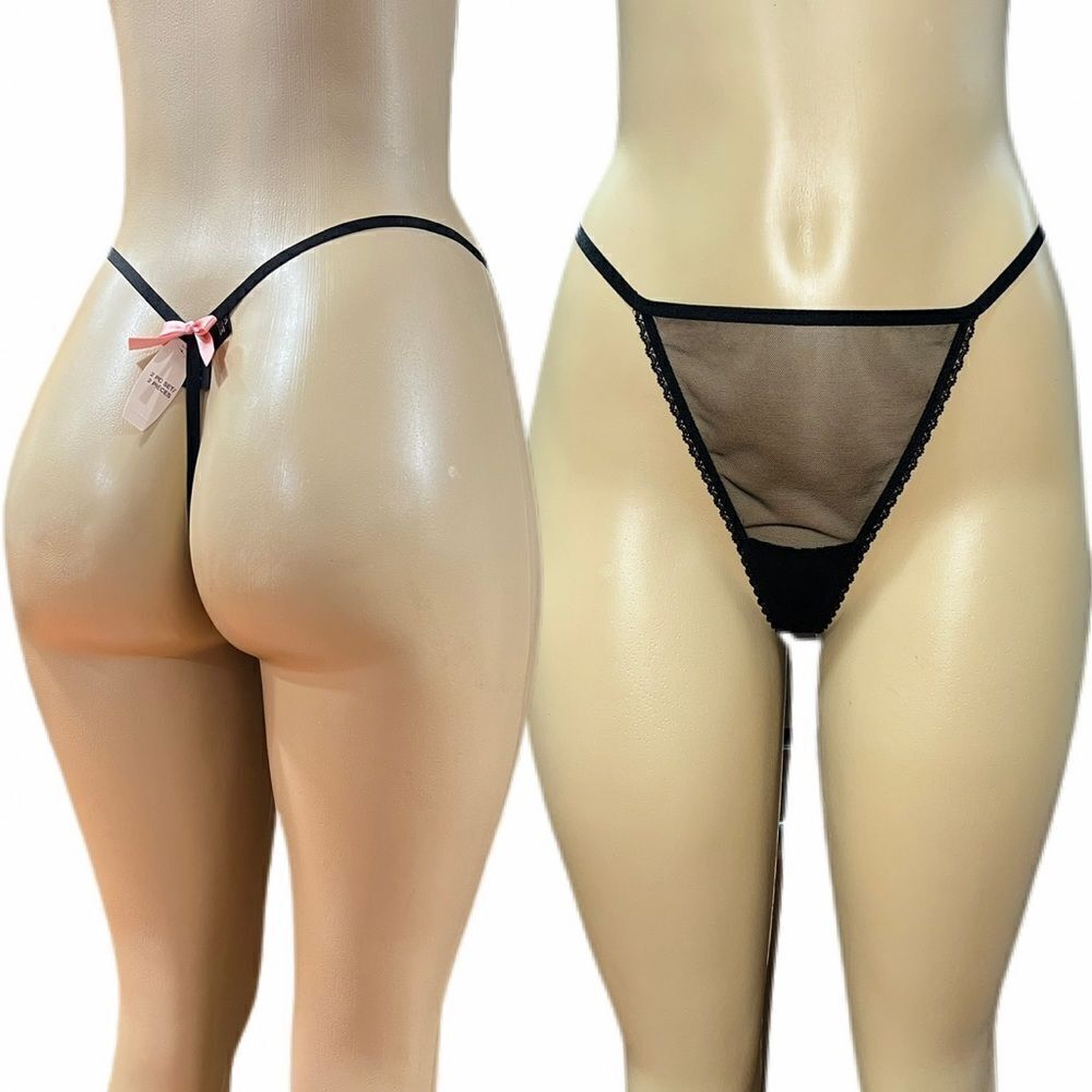 Victoria's Secret RARE Hard to find Sexy Sheer Mesh V string Panty black Large